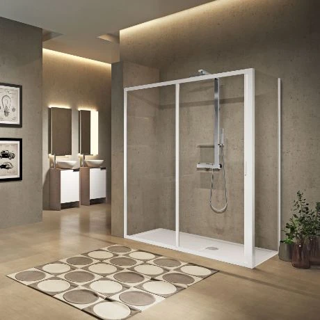 Novellini Lunes 2.0 2P 2 parties - porte de douche coulissante 1200 x 1950 mm - blanc - transparent (réglable 1140-1200 mm)