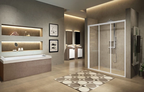 Novellini Lunes 2.0 3P 3-parties- porte de douche coulissante 900 x 1950 mm - blanc - transparent (réglable 840-900 mm)