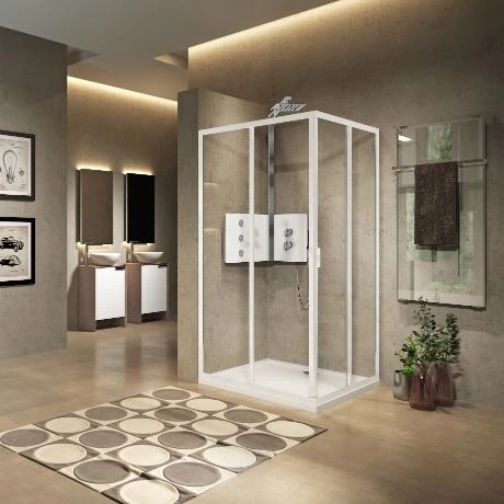 Novellini Lunes 2.0 porte de douche entrée d'angle 900 x 1950 mm - blanc - transparent (réglable 870-900 mm)