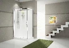 DOUCHECABINE NOVELLINI VERDI 120 - 90 o 213 ! chroom veiligheidsglas helder schuifdeur links - m/witte glazen achterwand