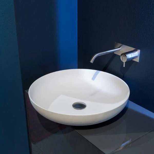 Antonio Lupi Verso lavabo à poser rond 500 mm - blanc mat - Flumood - sans trou de robinet - sans trop-plein - avec vidange et bouchon