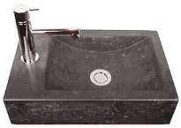 Ligne Pierre Mano Plus lavabo à poser 400 x 260 x 100 mm - Pierre bleue - pierre naturelle - avec trou de robinet gauche - sans trop-plein - avec bouchon de vidange - avec suspension type O