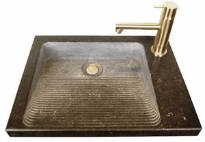 Ligne Pierre Linea Plus lavabo à poser 400 x 300 x 100 mm - Pierre bleue - pierre naturelle - avec trou de robinet droite - sans trop-plein - avec bouchon de vidange - avec suspension type O