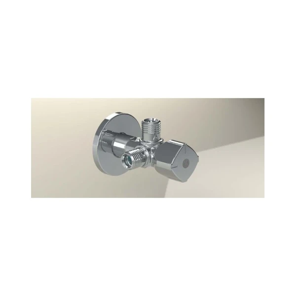 Arco A-80 Twin robinet d'arret double équerre à bille MMM 1/2 x 3/8 x 3/8 - chromé - Belgaqua - Vitaq anti-calcaire
