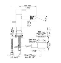 MELANGEUR DE BIDET VOLA chromé medium bec fixe avec vidage 5/4, levier 60mm