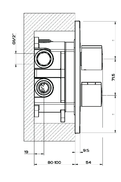 GESSI Via Manzoni Parties apparentes pour mitigeur thermostatique douche mural 2 sorties. Blanc CN