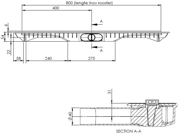 Carrodrain Cayman rigole de douche avec grille 800 mm - White - hauteur d'encastrement 60 mm - débit 31 l/min
