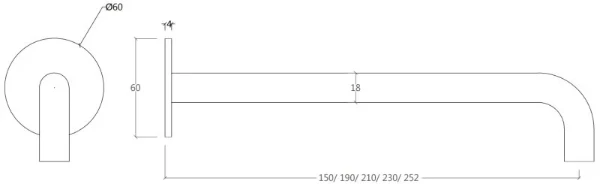 Procasa Finn bec pour encastrement mural 150 mm - brushed white gold