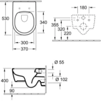 Villeroy & Boch Avento toilette suspendue PACK DirectFlush (toilette suspendue + siège avec softclose) sans rebord - blanc CeramicPlus - B370xD530 mm