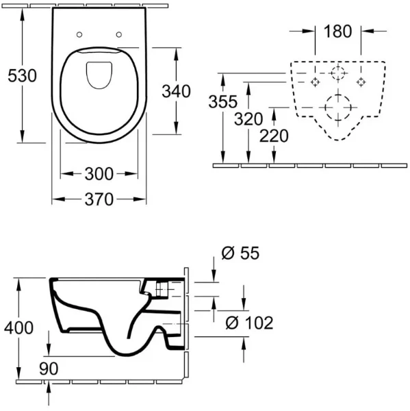 Villeroy & Boch Avento hangtoilet PACK DirectFlush (hangtoilet + zitting met softclose) zonder spoelrand - wit CeramicPlus - B370xD530 mm