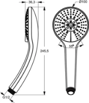 Ideal Standard IdealRain douchette 100MM chromé 3 fonctions, 8L/min