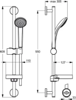 Ideal Standard IdealRain set de douche 1 fonction 60  chromé barre de douche avec douchette et flexible