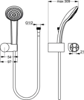 Ideal Standard IdealRain set de douche 1 fonction chromé avec douchette,metalflex et support mural