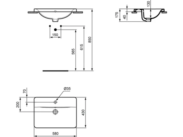 Ideal Standard Connect lavabo encastré 580 x 430 x 175 mm - blanc - avec trou de robinet - avec trop-plein