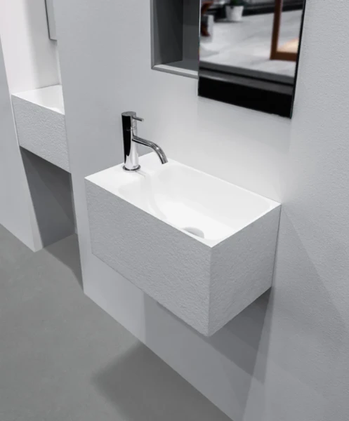 Antonio Lupi Calco handenwasser 450 x 250 mm - waskom rechts - wit - Flumood - zonder kraangat - zonder overloop