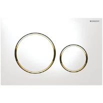PLAQUE DE COMMANDE TOILETTE GEBERIT SIGMA 20 blanc or synthetique reserv. a encastrer 2 boutons de commande - anneau autour plaqué or