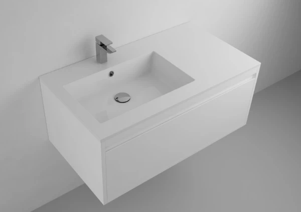 Procasa Quadra wastafelblad kunstmarmer met 1 waskom links 900 x 500 mm - wit