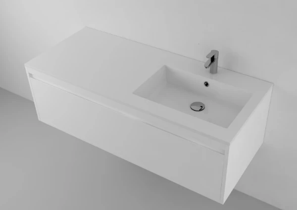 Procasa Quadra wastafelblad kunstmarmer met 1 waskom rechts 1200 x 500 mm - wit mat