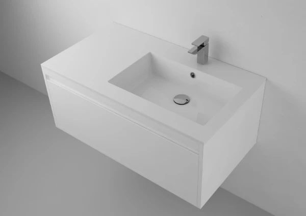 Procasa Quadra wastafelblad kunstmarmer met 1 waskom rechts 900 x 500 mm - wit