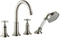 MELANGEUR BAIGNOIRE 4-TROUS AXOR MONTREUX nickel brossé set de finition sur carrelage, avec douchette