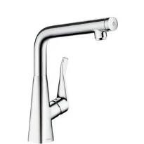 Hansgrohe Metris Select mitigeur cuisine bec pivotant chromé Select bouton poussoir start/stop, jet laminair