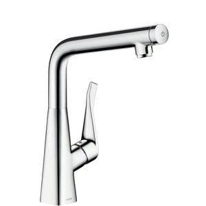 Hansgrohe Metris Select mitigeur cuisine bec pivotant chromé Select bouton poussoir start/stop, jet laminair