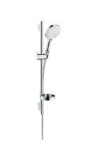 Hansgrohe Select S 120 set de douche Unica'S Puro 3 jets 65CM  blanc/chromé avec barre murale, porte-savon, flexible 160CM