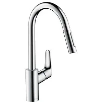 Hansgrohe Focus mitigeur cuisine inox bec pivotant 150°, douchette extractible