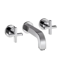 MELANGEUR DE LAVABO 3-TROUS AXOR CITTERIO chromé avec bec court 166mm montage mural poignees cruciformes
