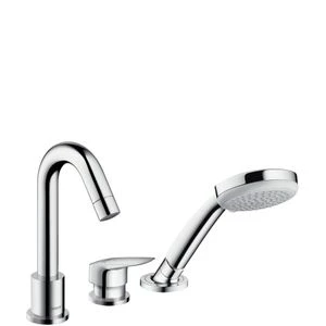 MELANGEUR BAIGNOIRE 3-TROUS HANSGROHE LOGIS chromé a/douchette montage sur bain, saillie 111mm, débit 22L/min