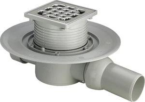Viega Advantix siphon de sol - horizontal - avec bride de serrage - avec rehausse 100 x 100 - grille inox - garde d'eau 30 mm
