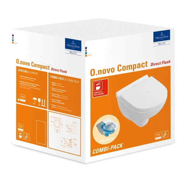 Villeroy & Boch O.Novo wc-suspendu compact PACK DirectFlush (wc-suspendu + siège softclose) sans bride - blanc - B360xD490 mm