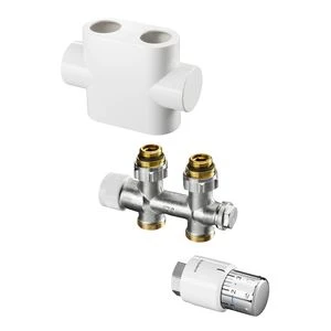 SET DE BONDE RADSON ral 9016 blanc signalisation droit avec cache de finition et tete thermostatique