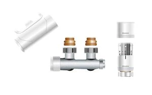 Radson set de vanne ral 9016 blanc signalisation équerre avec capuchon et tête thermostatique (598000)