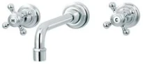 MELANGEUR DE LAVABO DUO-COMMANDE RVB 1921 chromé 3-trous montage mural, avec indice en porcelaine