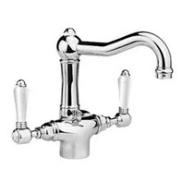 MELANGEUR DE LAVABO DUO-COMMANDE COTTAGE PETIT MONT BLANC nickel poignee craquelee avec vidage-bec orientable