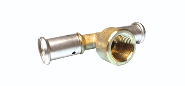 Henco P-serie messing pers verloop T-stuk met binnendraad 90° FFF 16 x 1/2 F x 16 mm