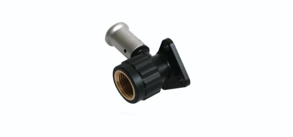Henco PVDF à sertir culasse 90° FF 16 x 1/2 F - incl. bouchon 1/2 M - modèle court