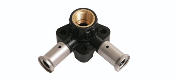 Henco PVDF à sertir culasse double 90° FF 20 x 1/2 F x 20 mm