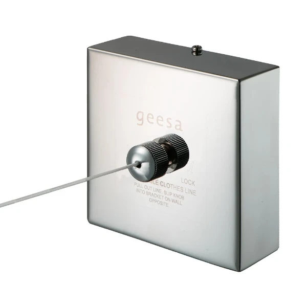 GEESA Hotel Fil à linge, rétractable, modèle carré,  longueur max 235 cm, Acier Inox brillante