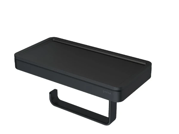 Geesa Frame Toiletrolhouder met planchet Zwart / Zwart