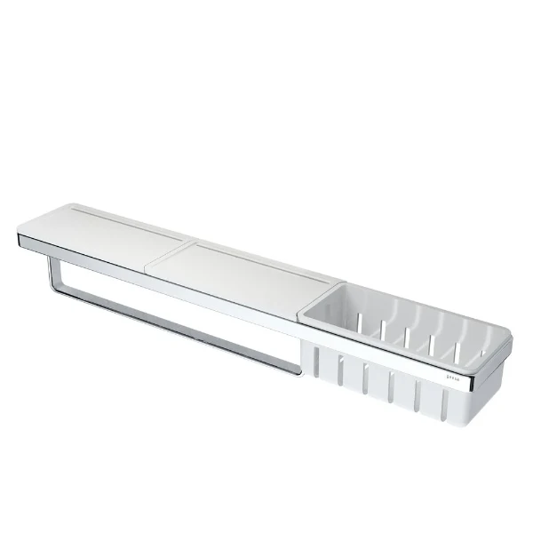 GEESA Frame Planchet met handdoekhouder en douchemand Wit / Chroom