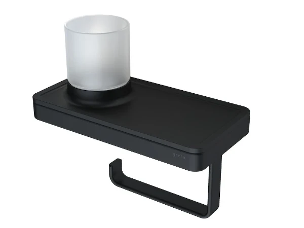 GEESA Frame Porte-rouleau de papier toilette avec tablette et support (lampe LED) Noir / Noir