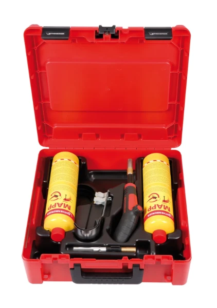 Rothenberger set de soudage manuel Super Fire 4 hot box, 7/16"-eu, b (incl. mapp gaz b) - set contient: barre de maintien (nr. 1500001354), brûleur cyclone (nr. 35457), brûleur à point fin (nr. 35455)