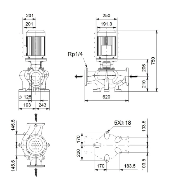 Grundfos In-line pompe TPE 125-80/4 A-F-A-BQQE-JWA