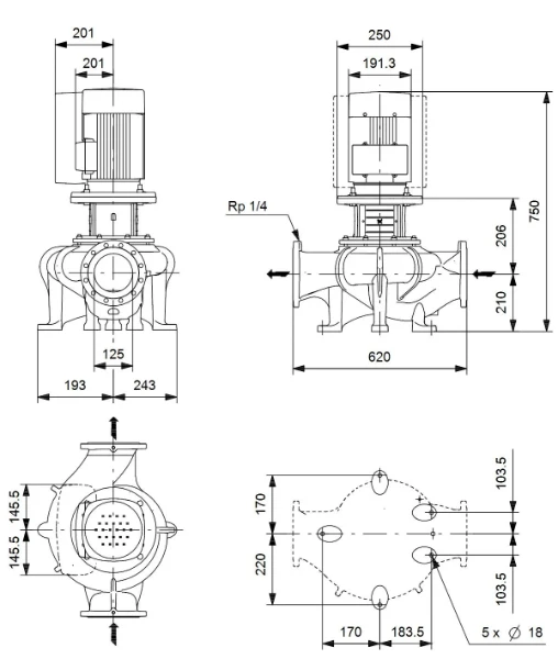 Grundfos In-line pompe TPE 125-95/4 A-F-A-BQQE-KWA