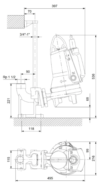Grundfos pompe vide cave pour eaux usées SEG.40.15.E.2.50B