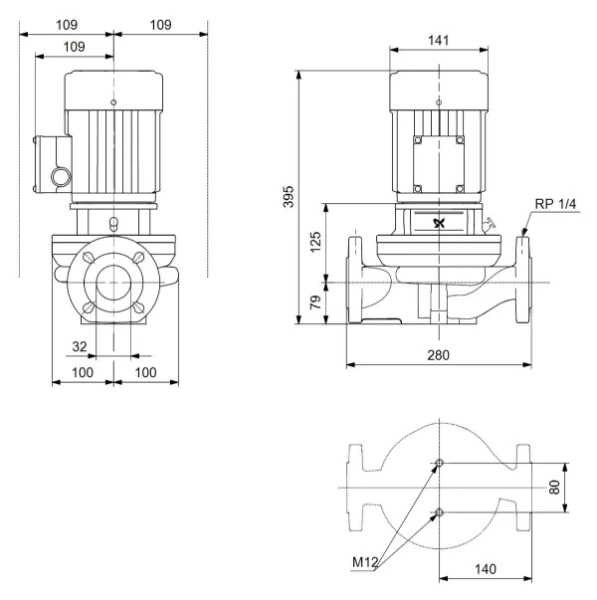 Grundfos In-line pompe TP 32-150/2 A-F-A-BQQE-DW1