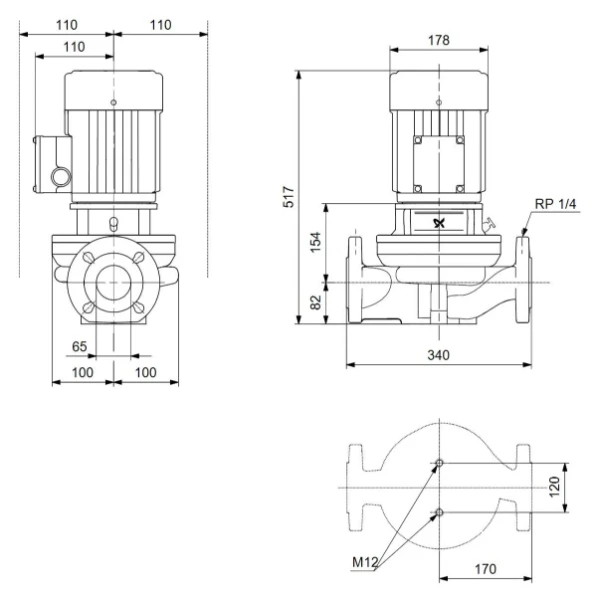 Grundfos In-line pompe TP 65-180/2 A-F-A-BQQE-HX1