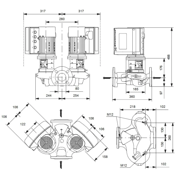 Grundfos In-line pompe TPE2 D 80-40 N-AI-F-A-BQQE-CYA